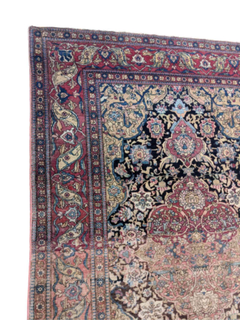 212 x 130 cm Hand-made Antique Kashan Antique Black Rug - Rugmaster