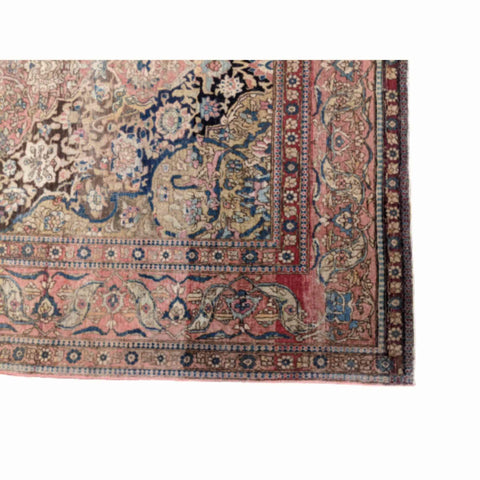 212 x 130 cm Hand-made Antique Kashan Antique Black Rug - Rugoutlet