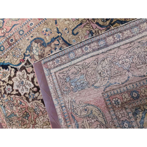 212 x 130 cm Hand-made Antique Kashan Antique Black Rug - Rugmaster