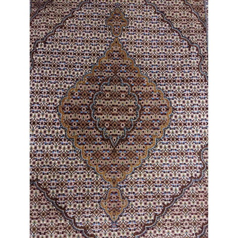 212 x 148 cm Silk Wool Traditional Brown Rug - Rugoutlet