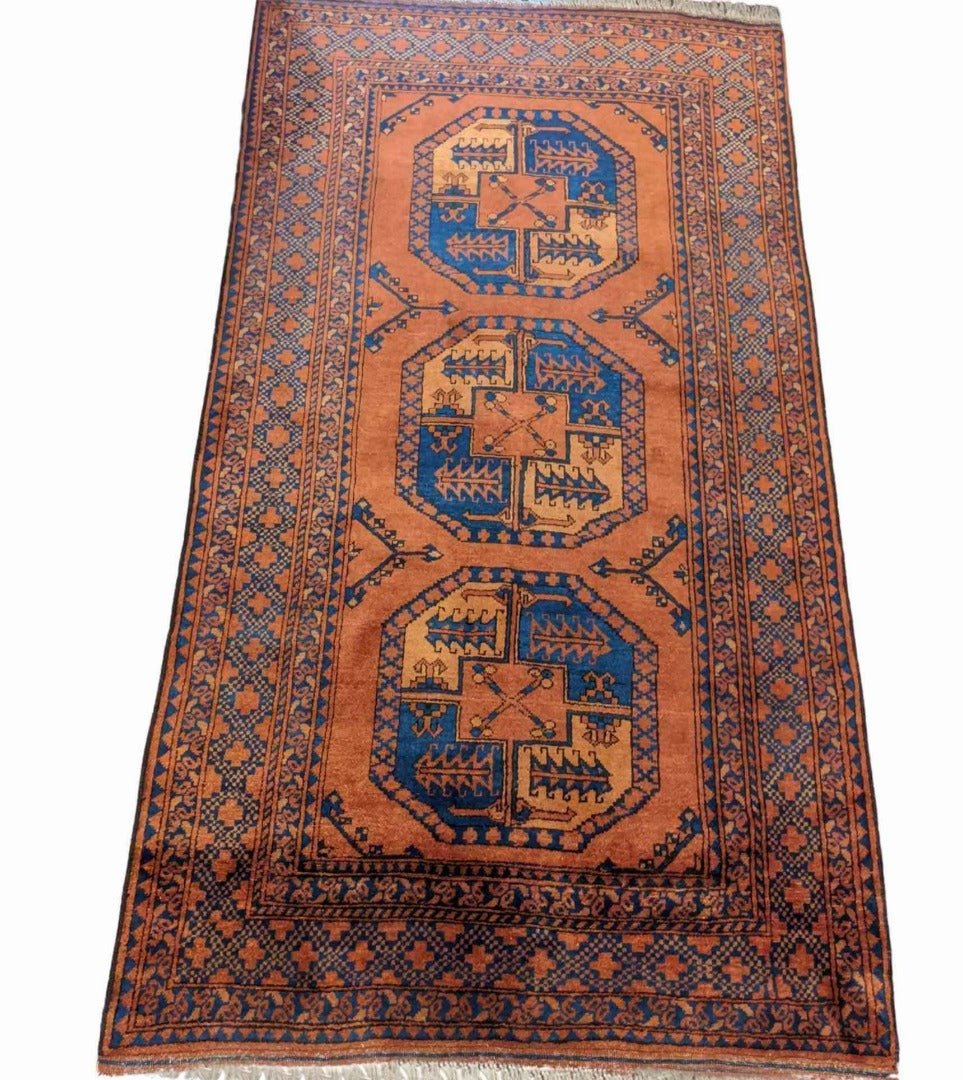 214 x 117 cm Afghan Khan Tribal Natural dyes elephants foot design Orange Rug - Rugoutlet