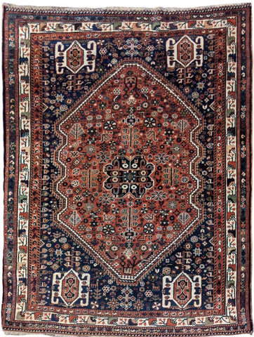 215 x 151 cm Shiraz Qashqai Old Traditional Red Rug - Rugoutlet