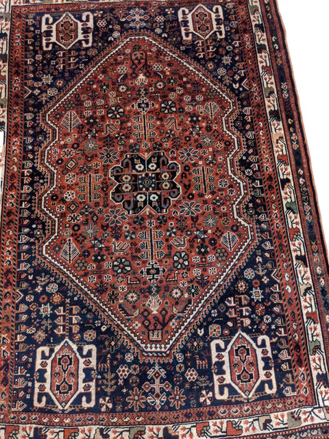 215 x 151 cm Shiraz Qashqai Old Traditional Red Rug - Rugoutlet