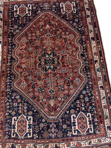 215 x 151 cm Shiraz Qashqai Old Traditional Red Rug - Rugoutlet