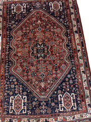 215 x 151 cm Shiraz Qashqai Old Traditional Red Rug - Rugmaster