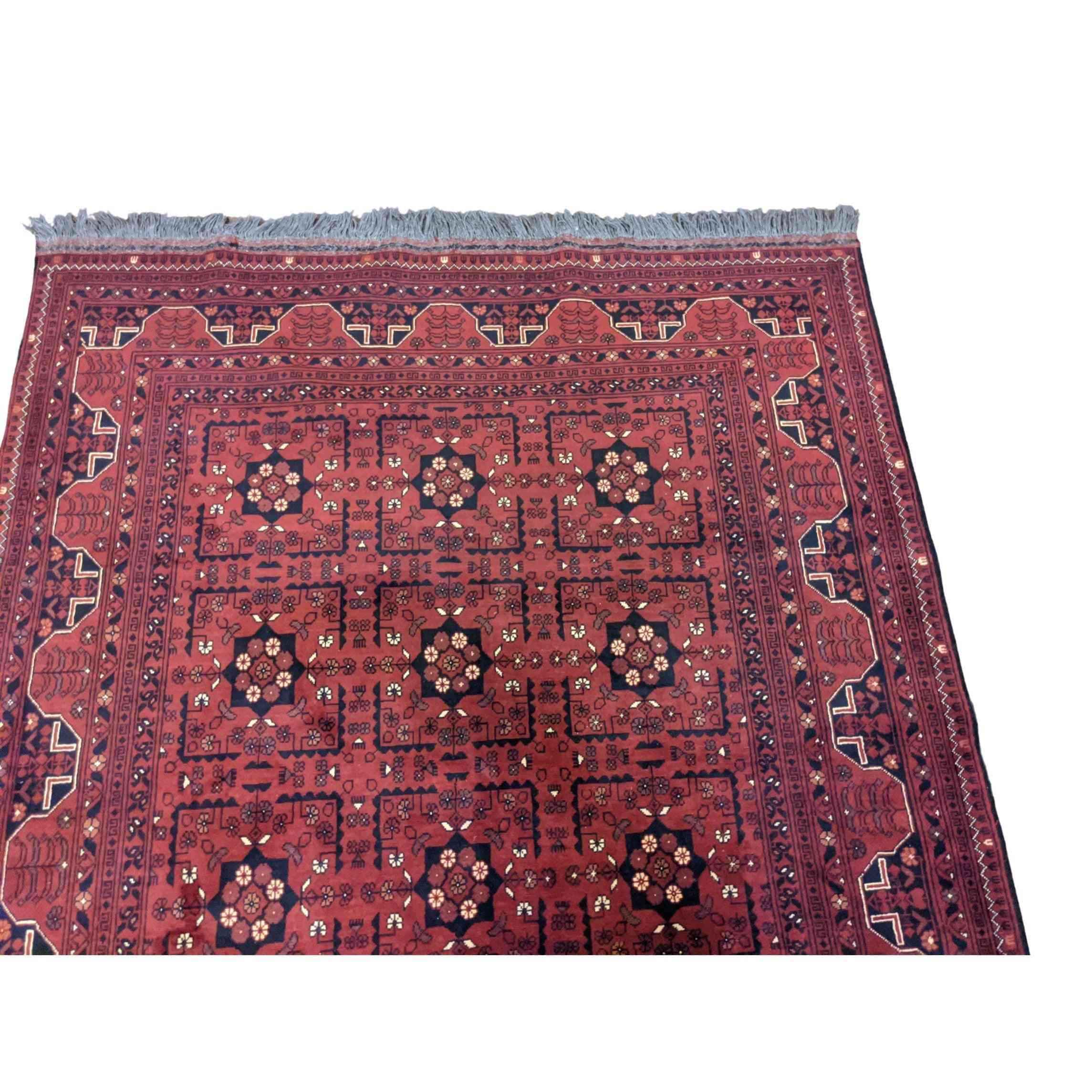 215 x 153 cm Afghan Khan Tribal Red Rug - Rugoutlet