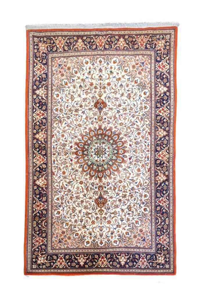 216 x 136 cm Persian Handmade Qum Traditional White Rug - Rugmaster