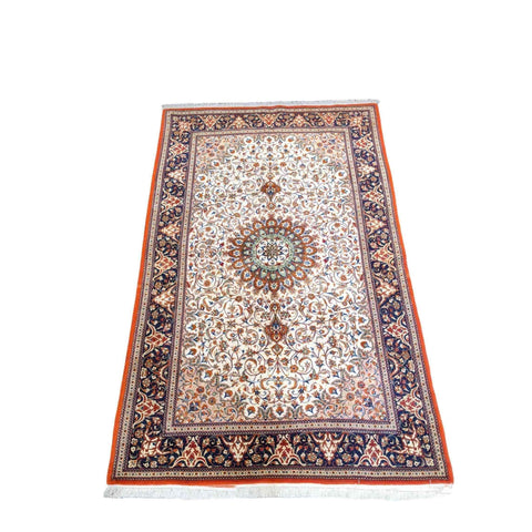 216 x 136 cm Persian Handmade Qum Traditional White Rug - Rugmaster