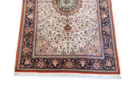 216 x 136 cm Persian Handmade Qum Traditional White Rug - Rugmaster