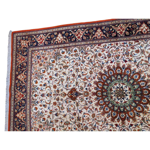 216 x 136 cm Persian Handmade Qum Traditional White Rug - Rugmaster
