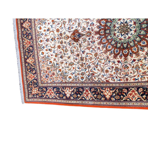 216 x 136 cm Persian Handmade Qum Traditional White Rug - Rugmaster