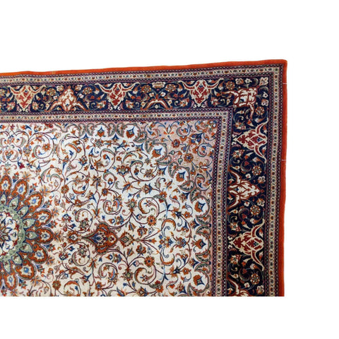 216 x 136 cm Persian Handmade Qum Traditional White Rug - Rugmaster