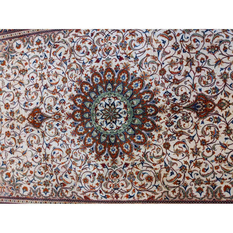 216 x 136 cm Persian Handmade Qum Traditional White Rug - Rugmaster