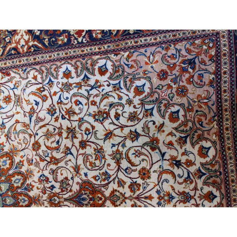 216 x 136 cm Persian Handmade Qum Traditional White Rug - Rugmaster