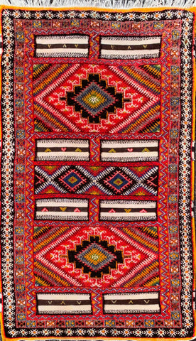 217 x 113 cm Nomadic Berber Piled & Flatweave Beni Ourain Tribal Brown Rug - Rugoutlet