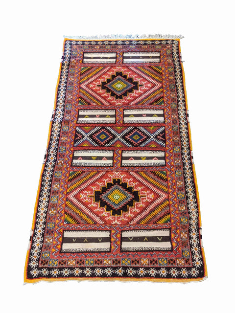 217 x 113 cm Nomadic Berber Piled & Flatweave Beni Ourain Tribal Brown Rug - Rugoutlet