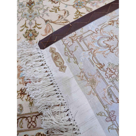 220 x 147 cm Fine Persian Tabriz Silk Traditional Beige Rug - Rugoutlet