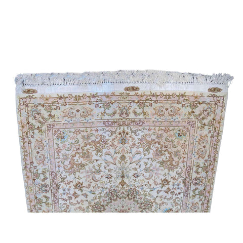 220 x 147 cm Fine Persian Tabriz Silk Traditional Beige Rug - Rugoutlet