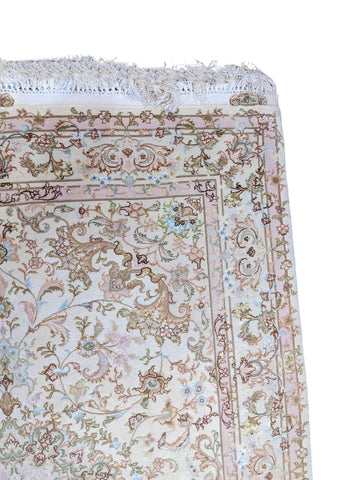 220 x 147 cm Fine Persian Tabriz Silk Traditional Beige Rug - Rugoutlet