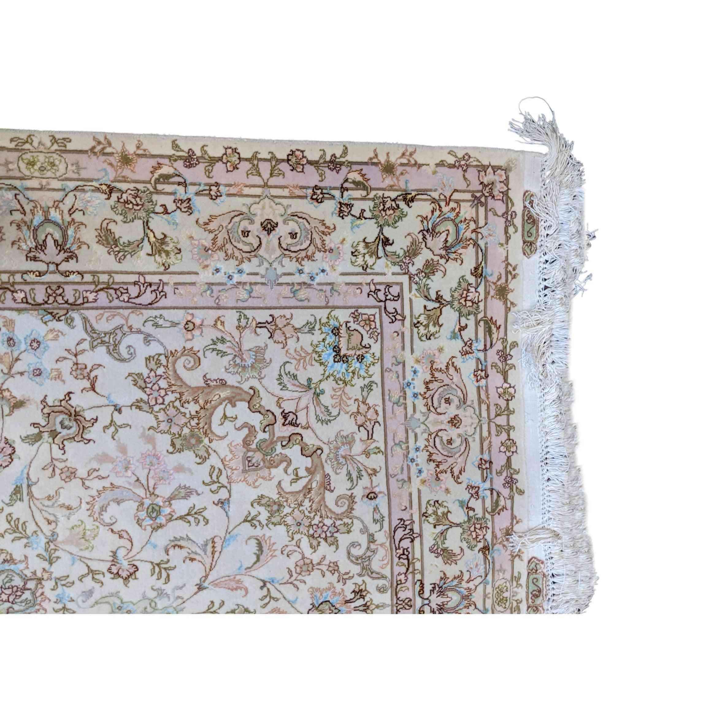 220 x 147 cm Fine Persian Tabriz Silk Traditional Beige Rug - Rugmaster