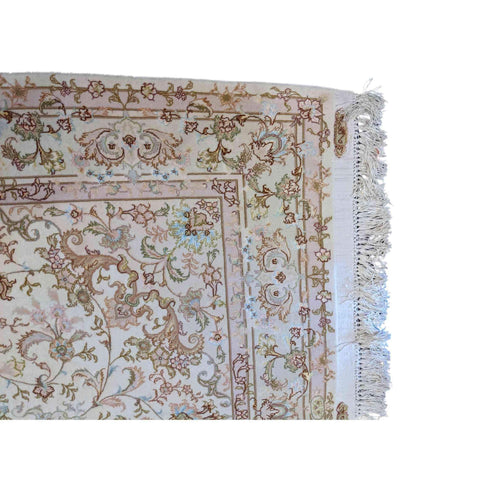 220 x 147 cm Fine Persian Tabriz Silk Traditional Beige Rug - Rugoutlet