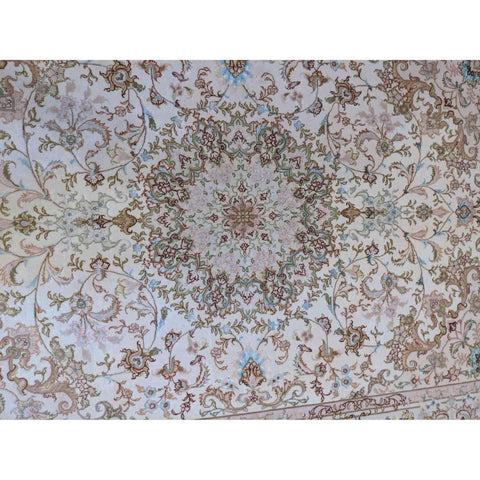 220 x 147 cm Fine Persian Tabriz Silk Traditional Beige Rug - Rugoutlet