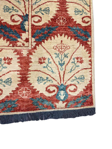 220 x 173 cm Modern Handmade Red & Beige Rug - Rugmaster