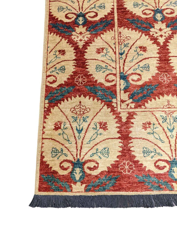 220 x 173 cm Modern Handmade Red & Beige Rug - Rugmaster