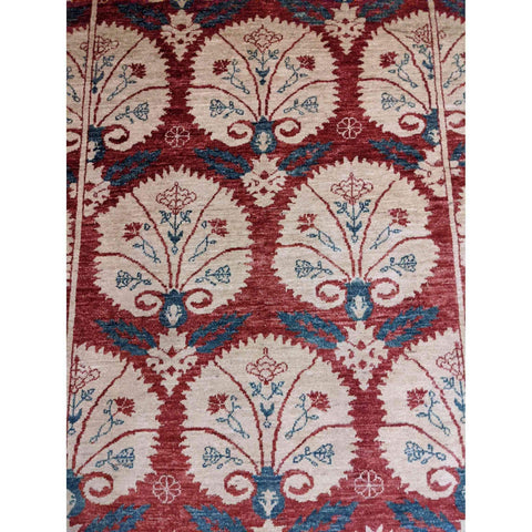 220 x 173 cm Modern Handmade Red & Beige Rug - Rugmaster