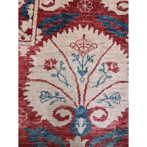 220 x 173 cm Modern Handmade Red & Beige Rug - Rugmaster