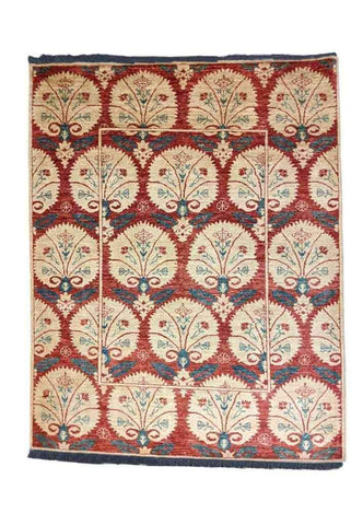 220 x 173 cm Modern Handmade Red & Beige Rug - Rugmaster