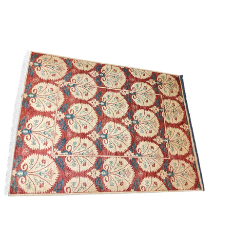 220 x 173 cm Modern Handmade Red & Beige Rug - Rugmaster