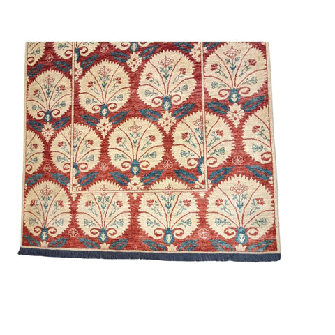 220 x 173 cm Modern Handmade Red & Beige Rug - Rugmaster