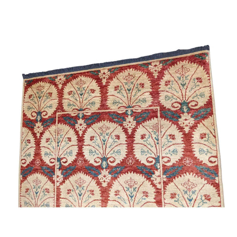 220 x 173 cm Modern Handmade Red & Beige Rug - Rugmaster