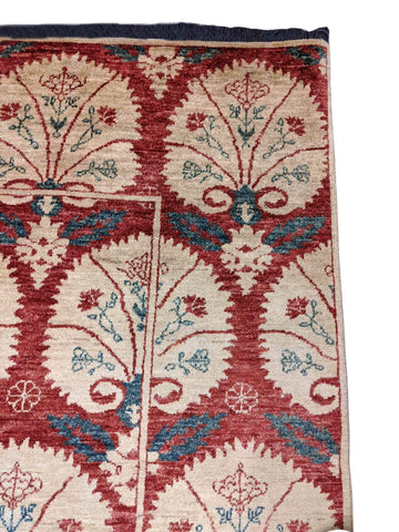 220 x 173 cm Modern Handmade Red & Beige Rug - Rugmaster