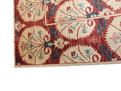 220 x 173 cm Modern Handmade Red & Beige Rug - Rugmaster