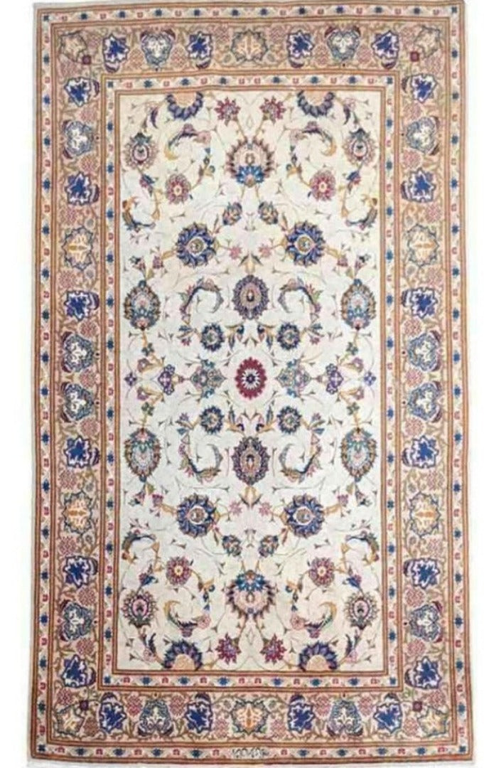 222 x 141 cm Fine Kashan Traditional White Rug - Rugoutlet