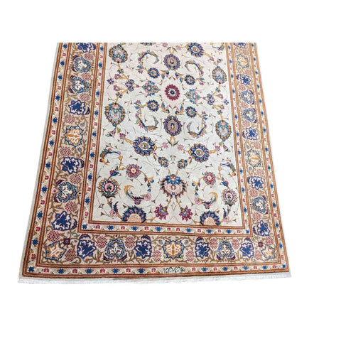 222 x 141 cm Fine Kashan Traditional White Rug - Rugmaster