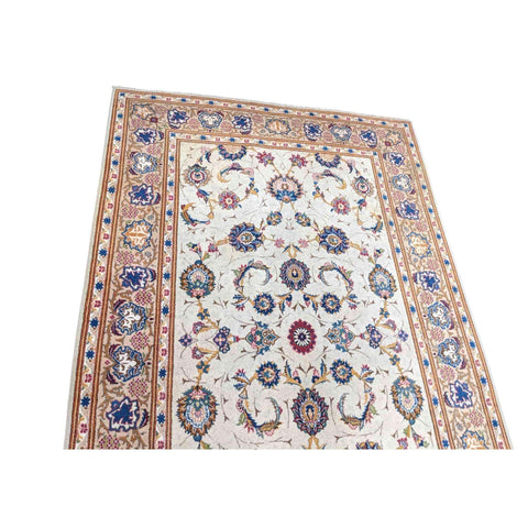 222 x 141 cm Fine Kashan Traditional White Rug - Rugmaster