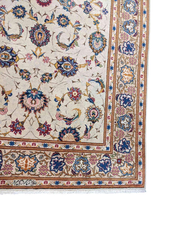 222 x 141 cm Fine Kashan Traditional White Rug - Rugmaster