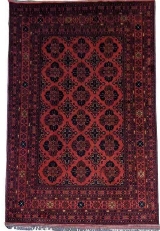 224 x 169 cm Afghan Khan Tribal Red Rug - Rugoutlet