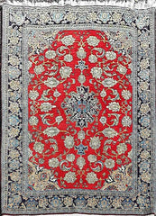 225 x 140 cm Kashan Red Black Floral Traditional Black Rug - Rugmaster