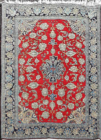 225 x 140 cm Persain Kashan Red Floral Traditional Rug - Rugoutlet