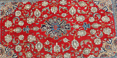 225 x 140 cm Persain Kashan Red Floral Traditional Rug - Rugoutlet