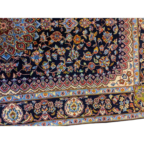 227 x 140 cm Fine Kashan Traditional Blue Rug - Rugmaster