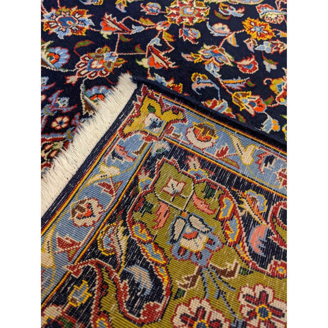 227 x 140 cm Fine Kashan Traditional Blue Rug - Rugmaster