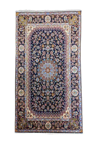 227 x 140 cm Fine Kashan Traditional Blue Rug - Rugmaster