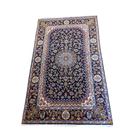 227 x 140 cm Fine Kashan Traditional Blue Rug - Rugmaster