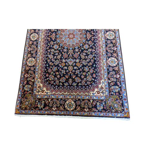 227 x 140 cm Fine Kashan Traditional Blue Rug - Rugmaster