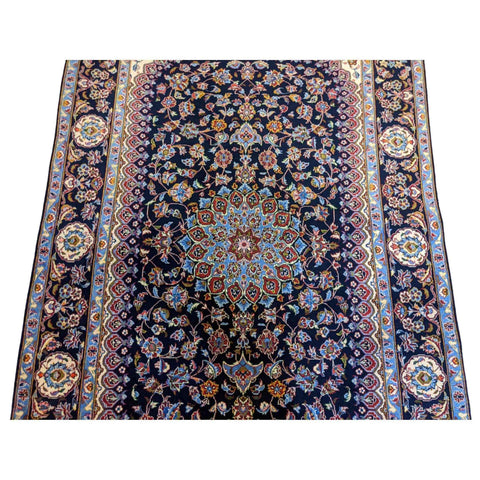 227 x 140 cm Fine Kashan Traditional Blue Rug - Rugmaster